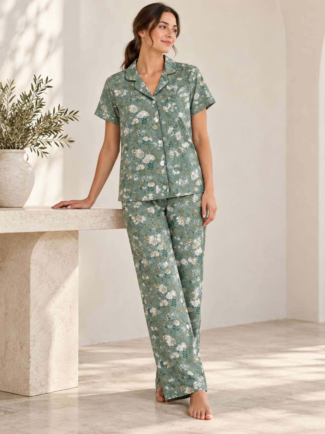 Green Floral Set 074 — AI-generated model styling