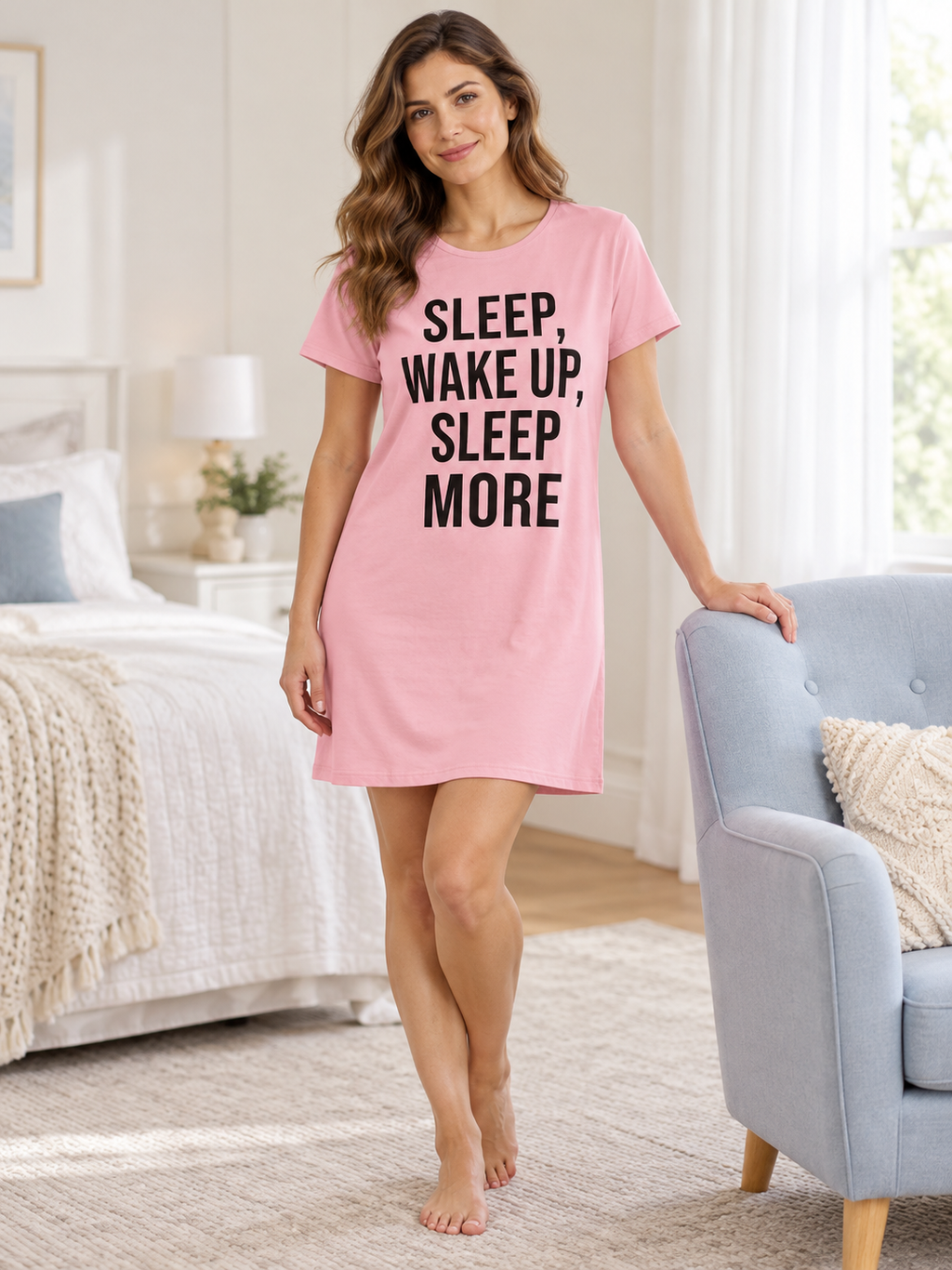 Dreamer Pink Nightshirt 058 — AI-generated model styling