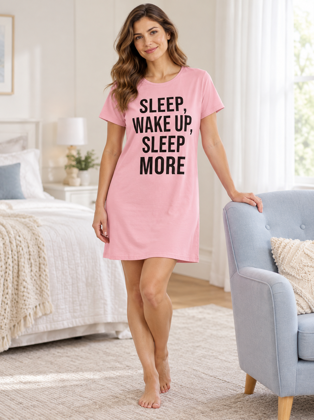 Dreamer Pink Nightshirt 058 — AI-generated model styling