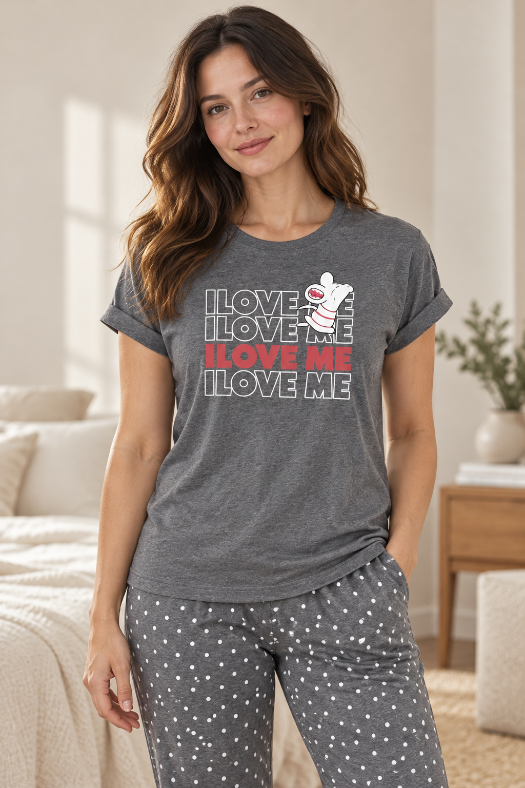 Polka Dot Short-Sleeve Pajama Set — 004 — AI-generated model styling